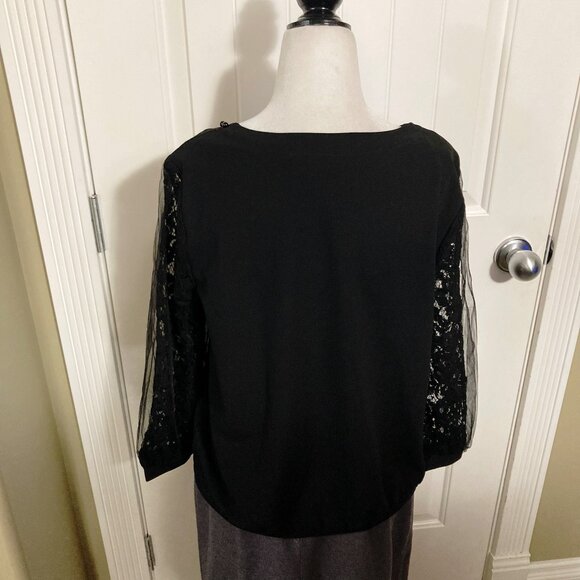 EMILY JOHN Black scoop neck shirt with mesh and lace sleeves ~ MEDIUM LARGE top - Picture 14 of 14